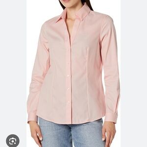 Jones New York Light Pink Easy Care Y Neck Button Down Shirt